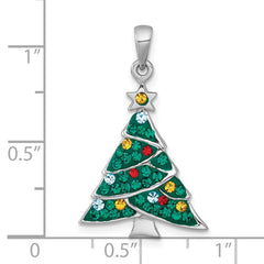 Sterling Silver Rhodium-plated Polished Green/Yellow/Red/Blue Crystal Christmas Tree Charm QC11557