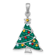 Sterling Silver Rhodium-plated Polished Green/Yellow/Red/Blue Crystal Christmas Tree Charm QC11557