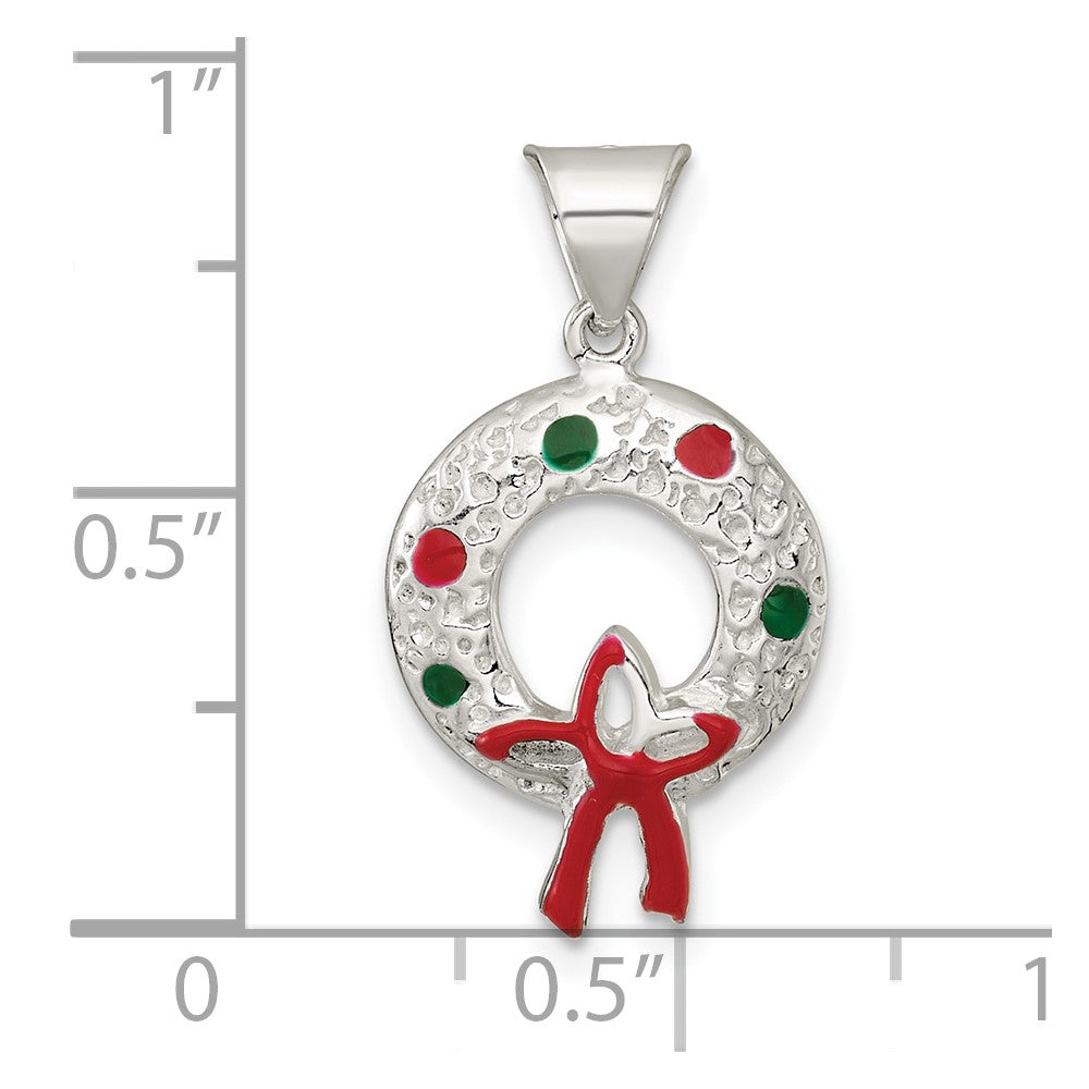 Sterling Silver Polished and Textured Enameled Wreath Charm QC11559