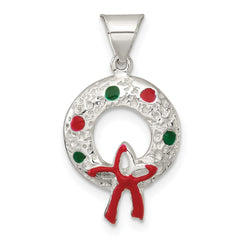 Sterling Silver Polished and Textured Enameled Wreath Charm QC11559