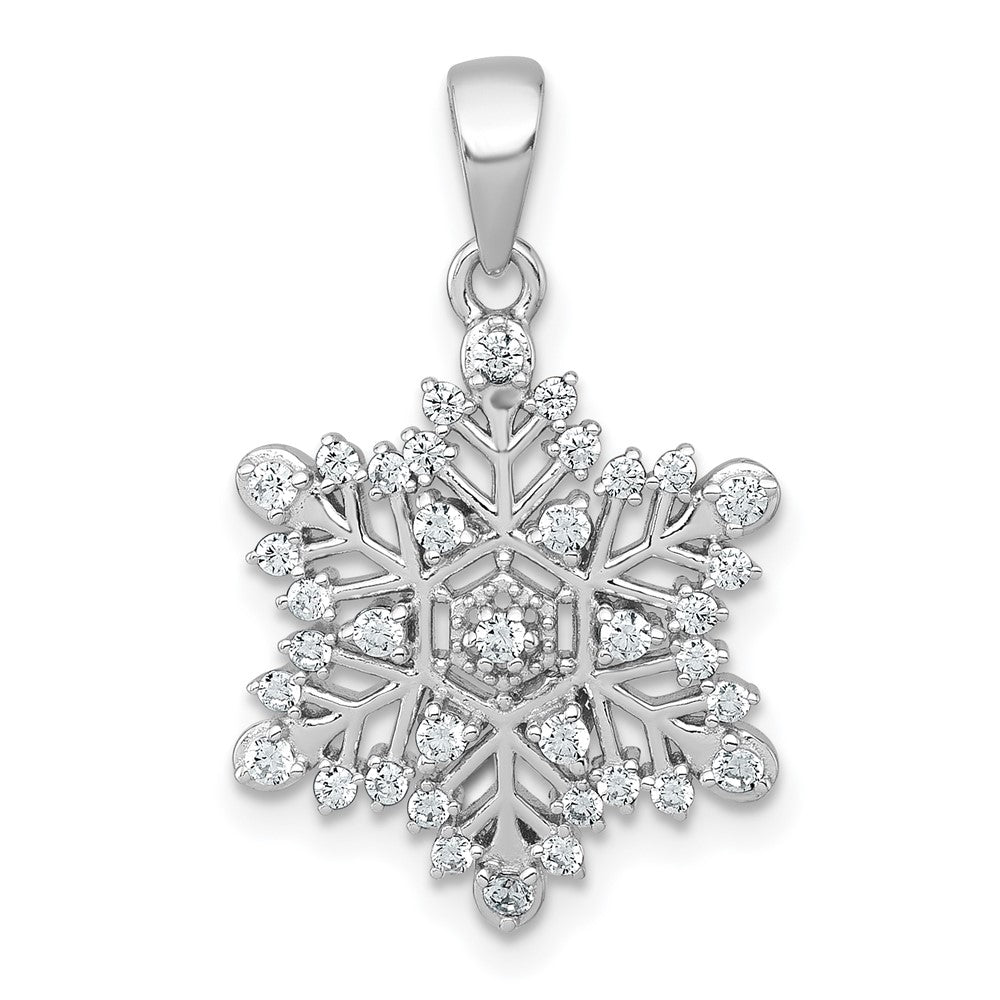 Sterling Silver Rhodium-plated Polished CZ Snowflake Pendant QC11560
