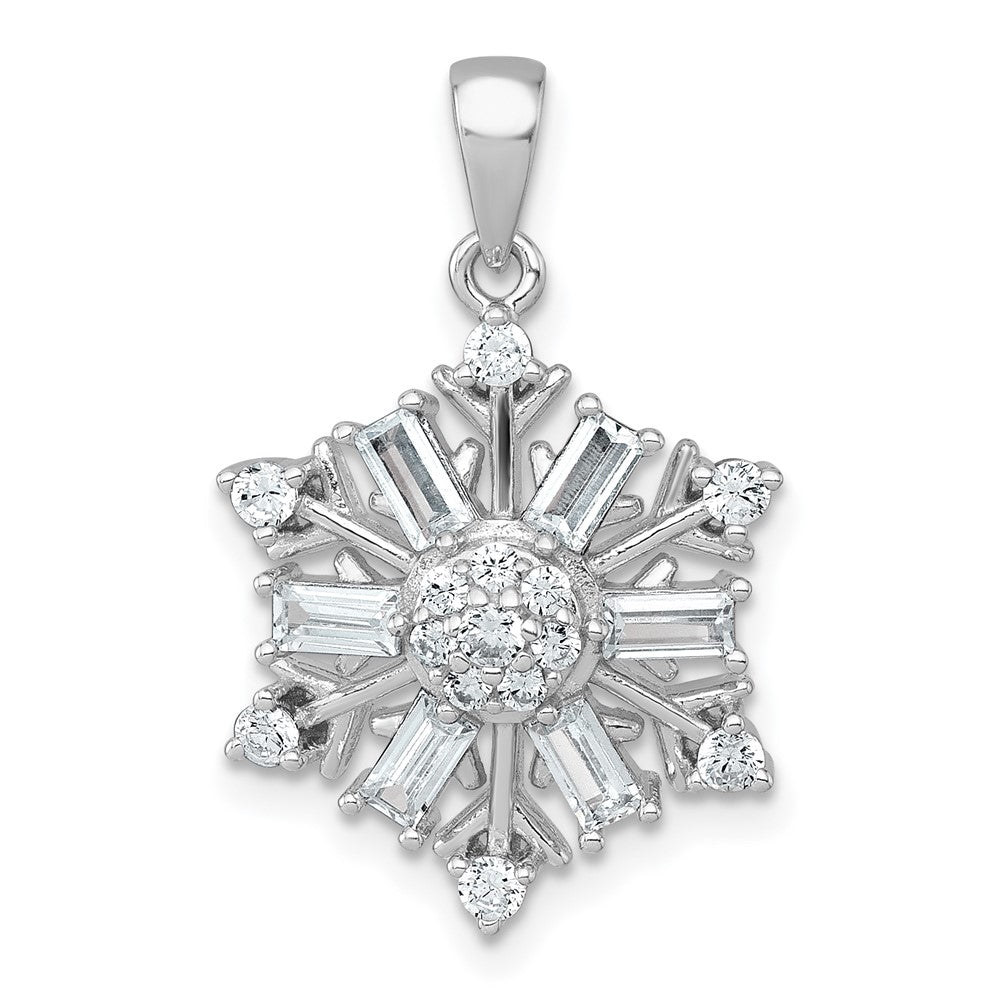 Sterling Silver Rhodium-plated Polished CZ Snowflake Pendant QC11561