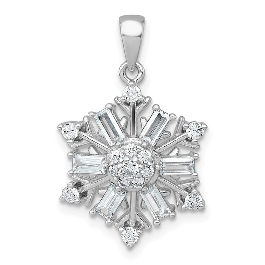 Sterling Silver Rhodium-plated Polished CZ Snowflake Pendant QC11561