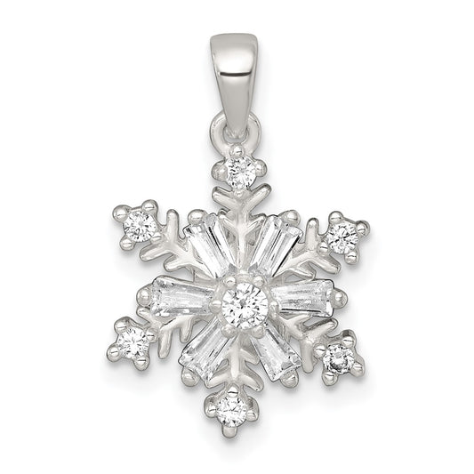 Sterling Silver Polished CZ Snowflake Pendant QC11562
