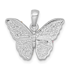 Sterling Silver Rhodium-plated Polished Purple/Green/Black Crystal Butterfly Pendant QC11570