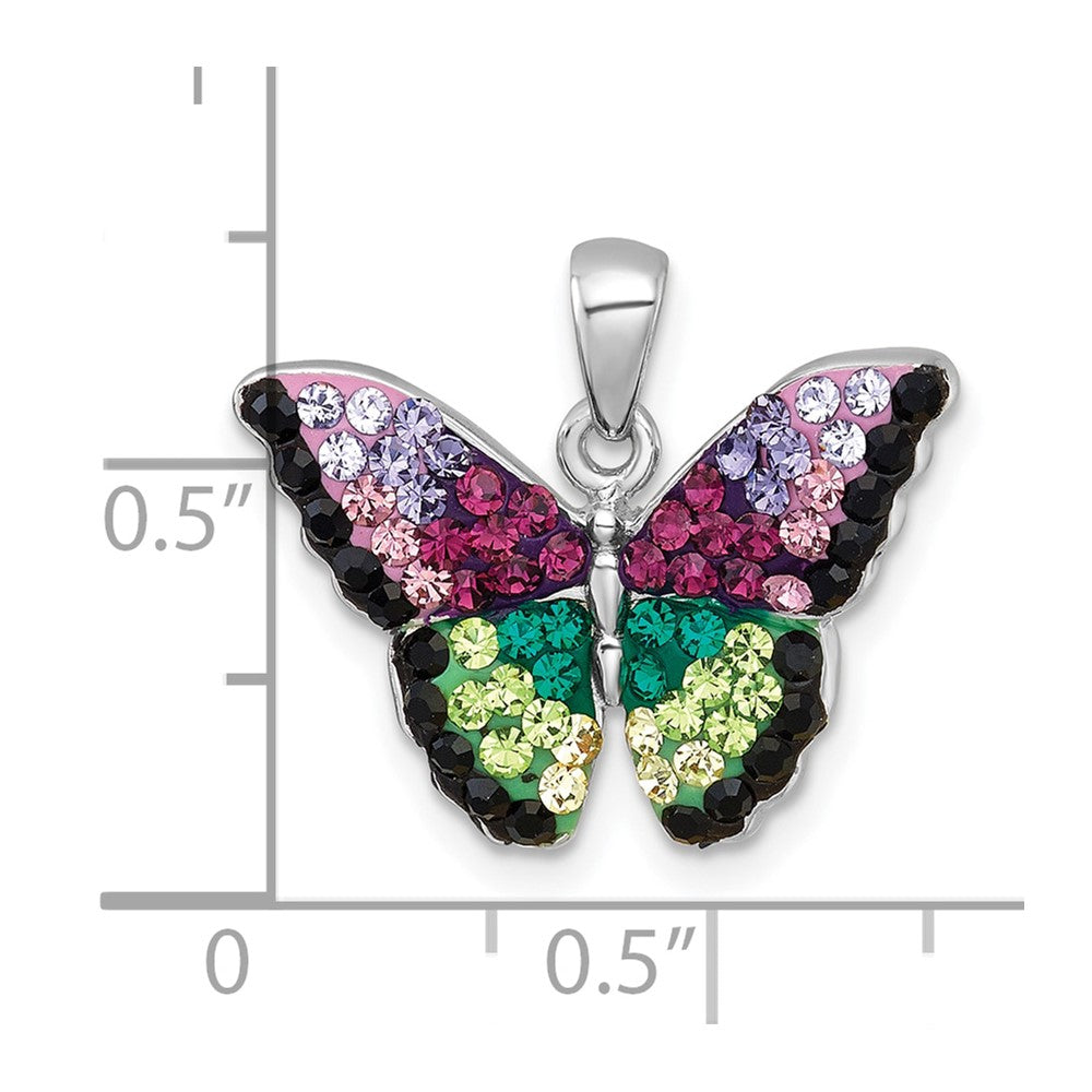 Sterling Silver Rhodium-plated Polished Purple/Green/Black Crystal Butterfly Pendant QC11570