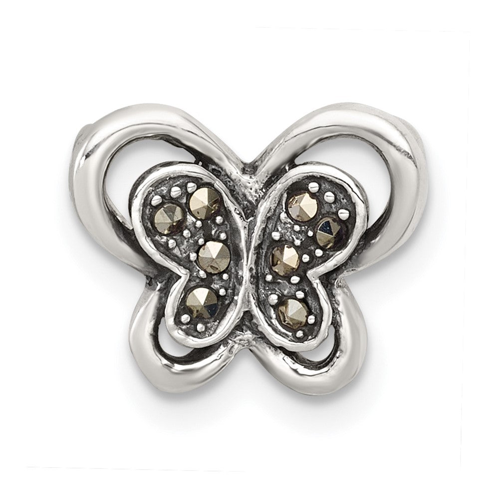 Sterling Silver Antiqued Marcasite Butterfly Chain Slide Pendant QC11571