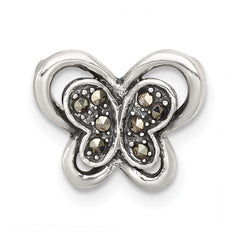 Sterling Silver Antiqued Marcasite Butterfly Chain Slide Pendant QC11571