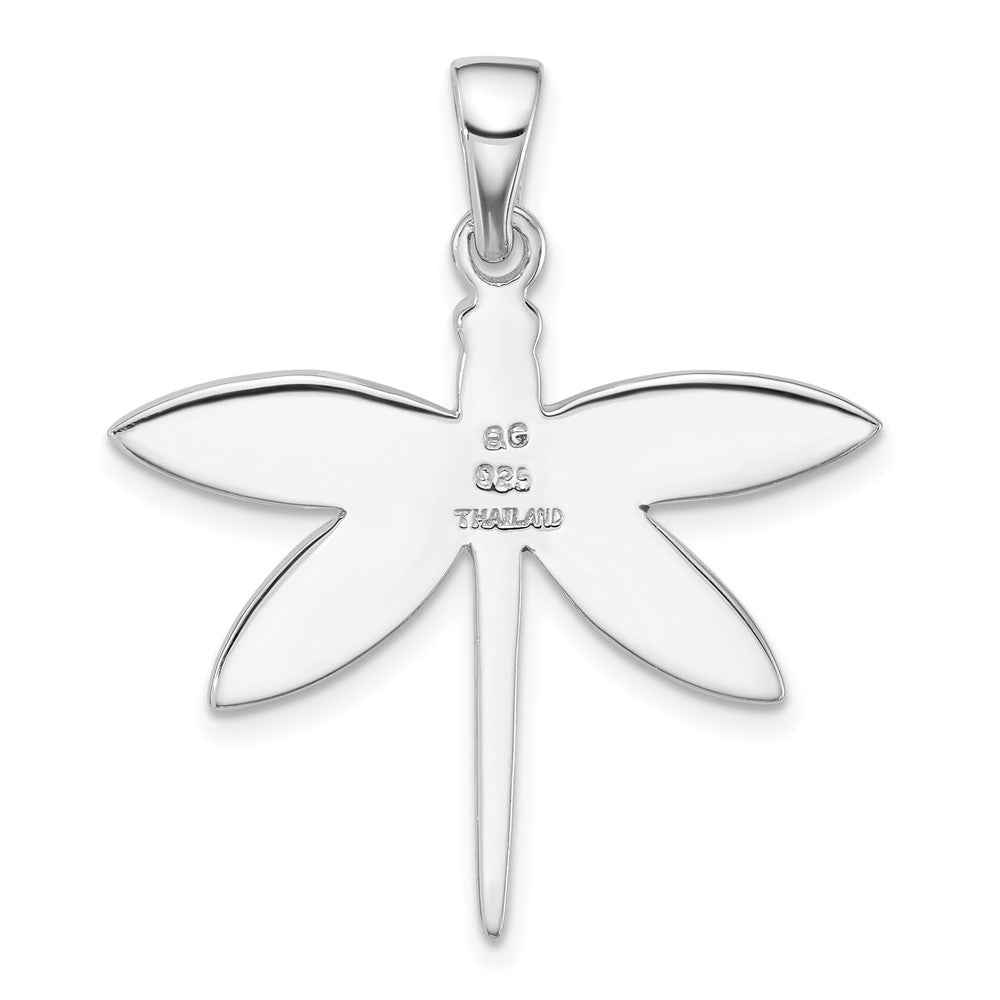 Sterling Silver Rhodium-plated Polished Abalone Dragonfly Pendant QC11573