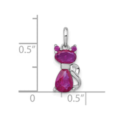 Sterling Silver Rhodium-plated Red Corundum Cat Pendant QC11575