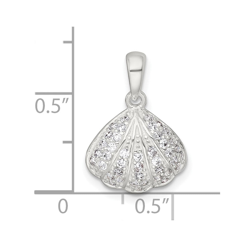 Sterling Silver Polished CZ Shell Pendant QC11584