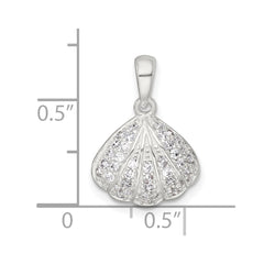 Sterling Silver Polished CZ Shell Pendant QC11584