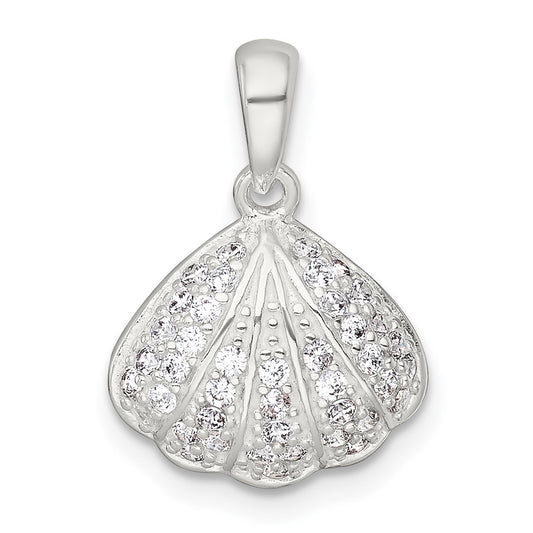 Sterling Silver Polished CZ Shell Pendant QC11584