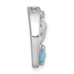 Sterling Silver Rhodium-plated Polished Larimar and Blue CZ Dolphins Chain Slide Pendant QC11587