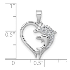 Sterling Silver Rhodium-plated Polished CZ Dolphins Heart Pendant QC11589