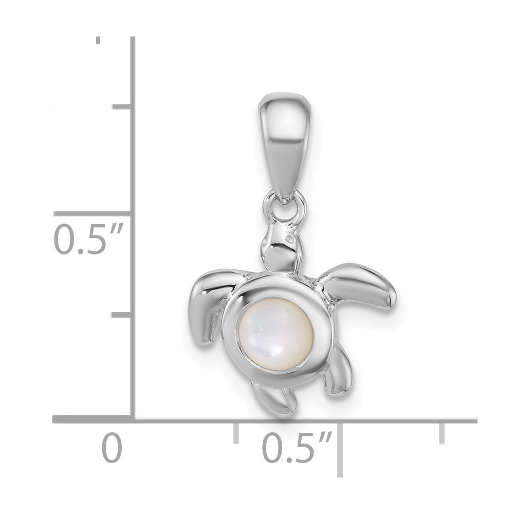 Sterling Silver Rhodium-plated Polished Mother of Pearl Turtle Pendant QC11591