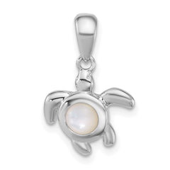 Sterling Silver Rhodium-plated Polished Mother of Pearl Turtle Pendant QC11591
