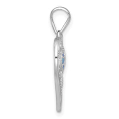 Sterling Silver Rhodium-plated Polished and Textured Blue Lab Created Opal and CZ Sealife Heart Pendant QC11592