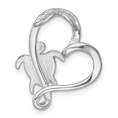 Sterling Silver Rhodium-plated Polished Blue Lab Created Opal Turtle Open Heart Chain Slide Pendant QC11593