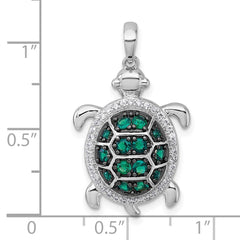 Sterling Silver White and Black Rhodium-plated White and Green CZ Turtle Pendant QC11595