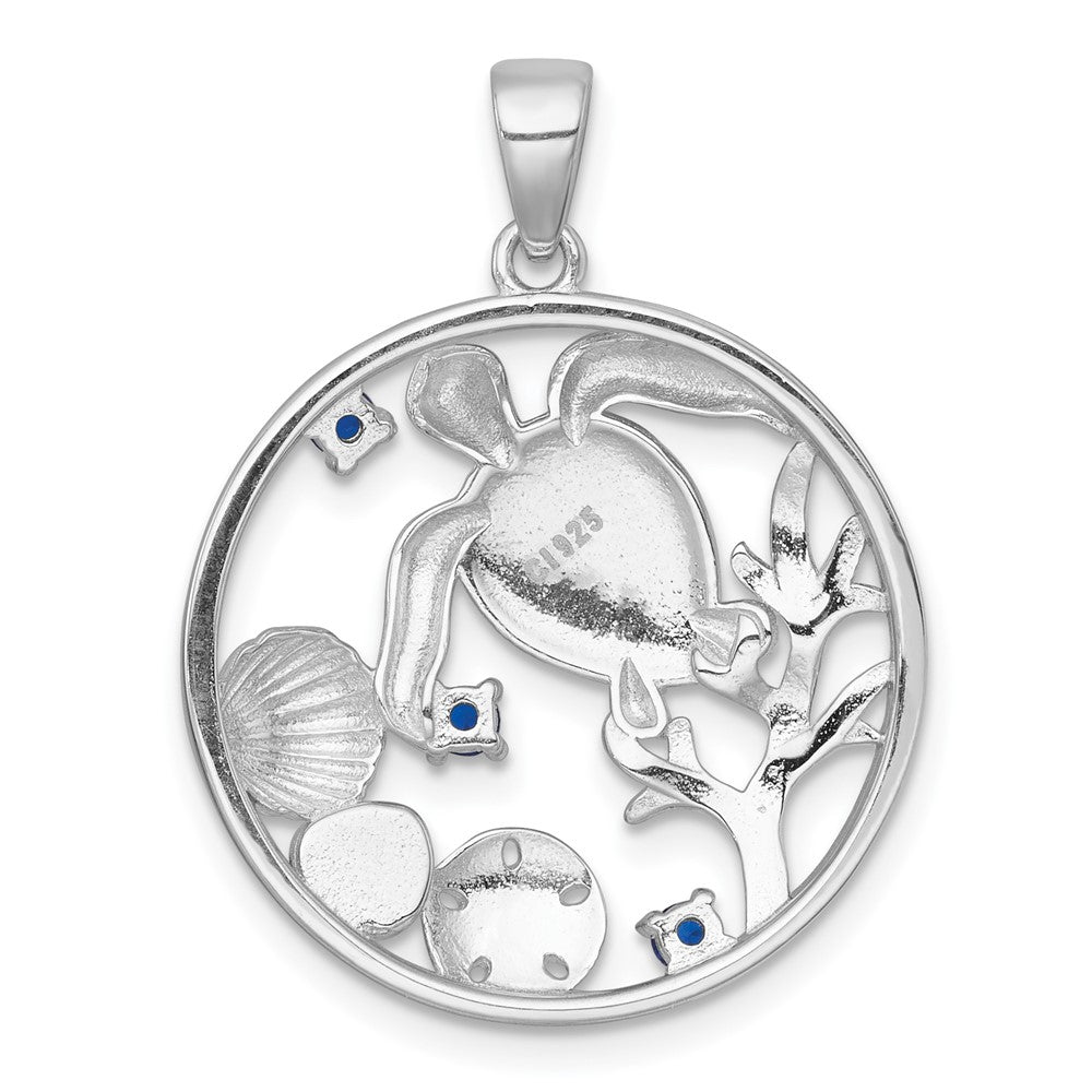 Sterling Silver Rhodium-plated Polished and Textured Larimar and Blue CZ Sealife Pendant QC11596