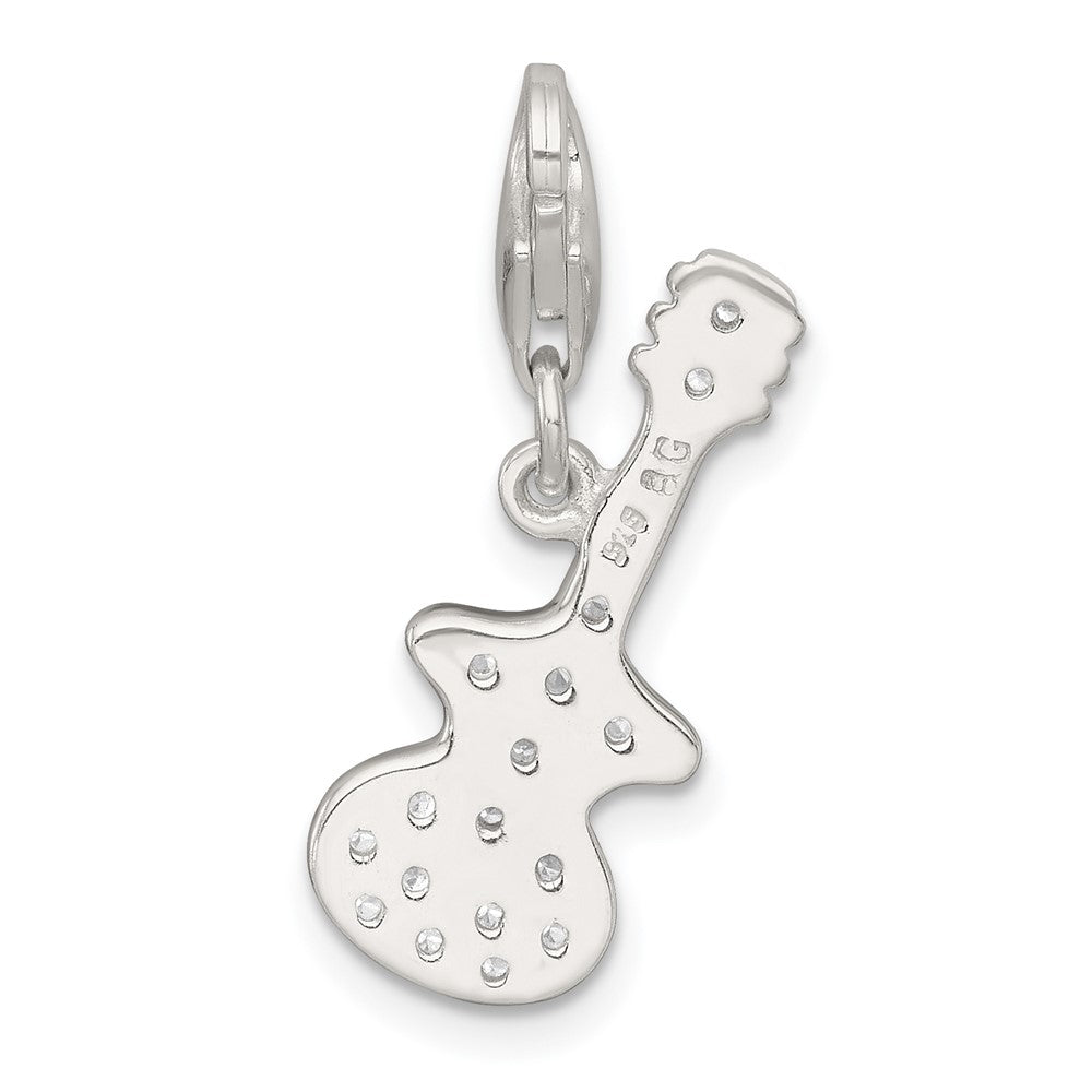 Sterling Silver Polished CZ Guitar with Lobster Clasp Charm QC11597