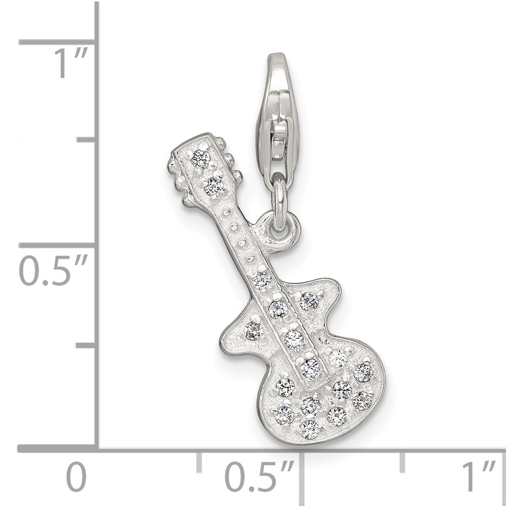 Sterling Silver Polished CZ Guitar with Lobster Clasp Charm QC11597