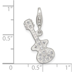 Sterling Silver Polished CZ Guitar with Lobster Clasp Charm QC11597
