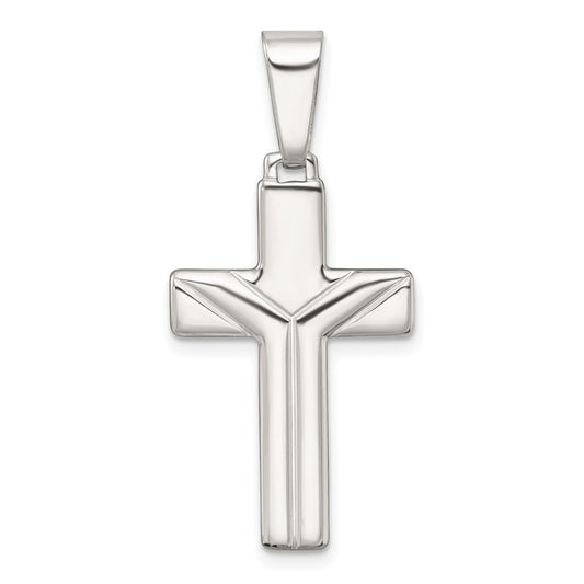 Sterling Silver Polished and Grooved Latin Cross Pendant QC11598
