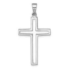 Sterling Silver Rhodium-plated Polished Cut-out Latin Cross Pendant QC11599