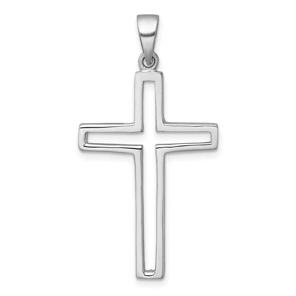 Sterling Silver Rhodium-plated Polished Cut-out Latin Cross Pendant QC11599