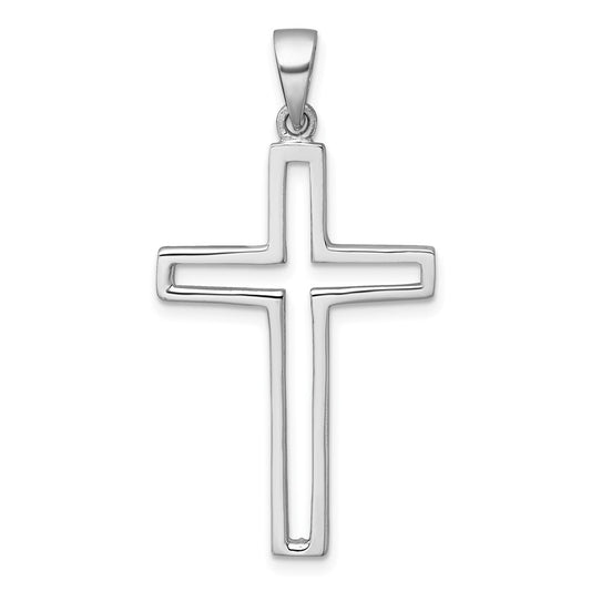 Sterling Silver Rhodium-plated Polished Cut-out Latin Cross Pendant QC11599