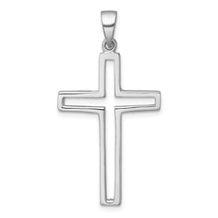 Sterling Silver Rhodium-plated Polished Cut-out Latin Cross Pendant QC11599