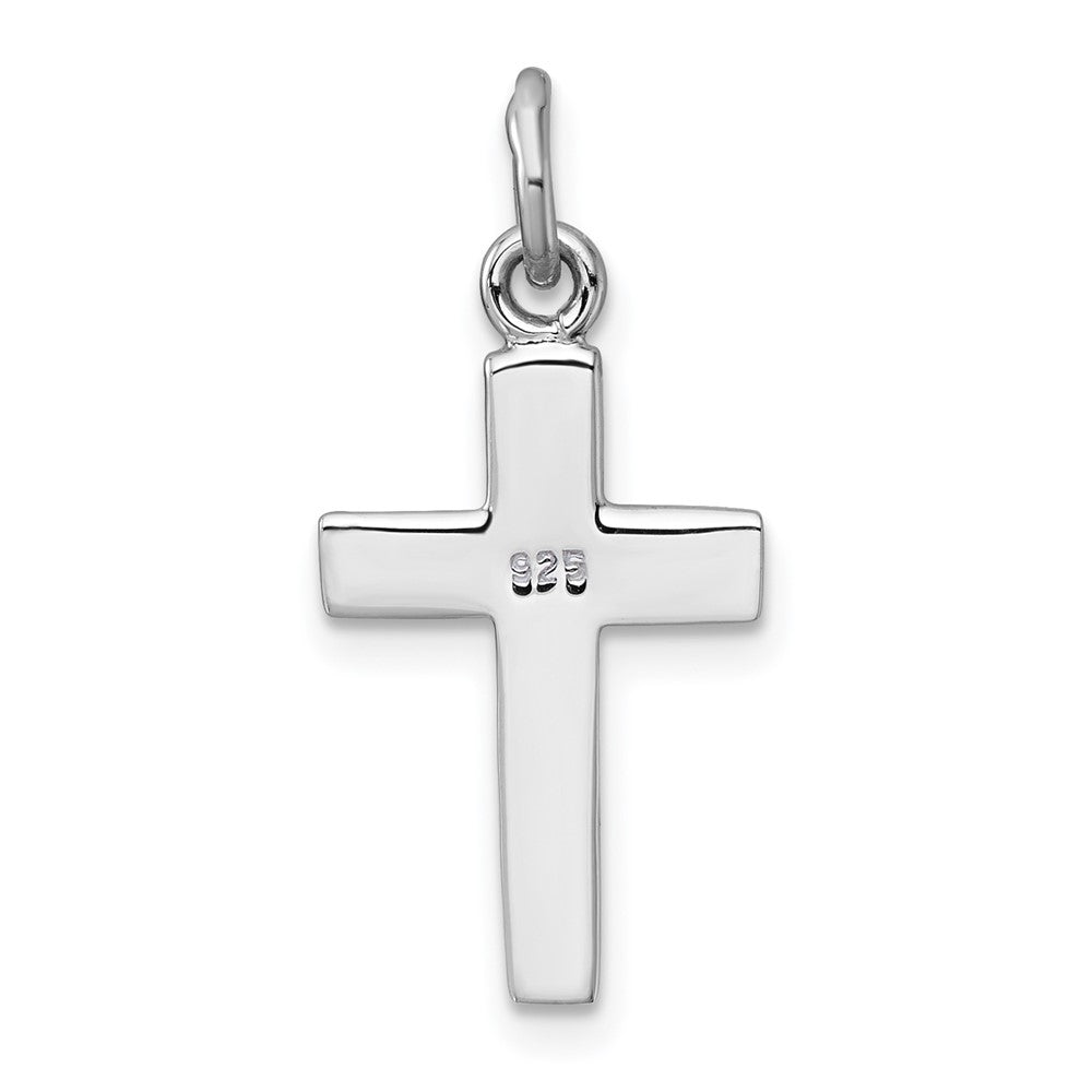 Sterling Silver Rhodium-plated Enameled Polished Heart Cross Pendant QC11603