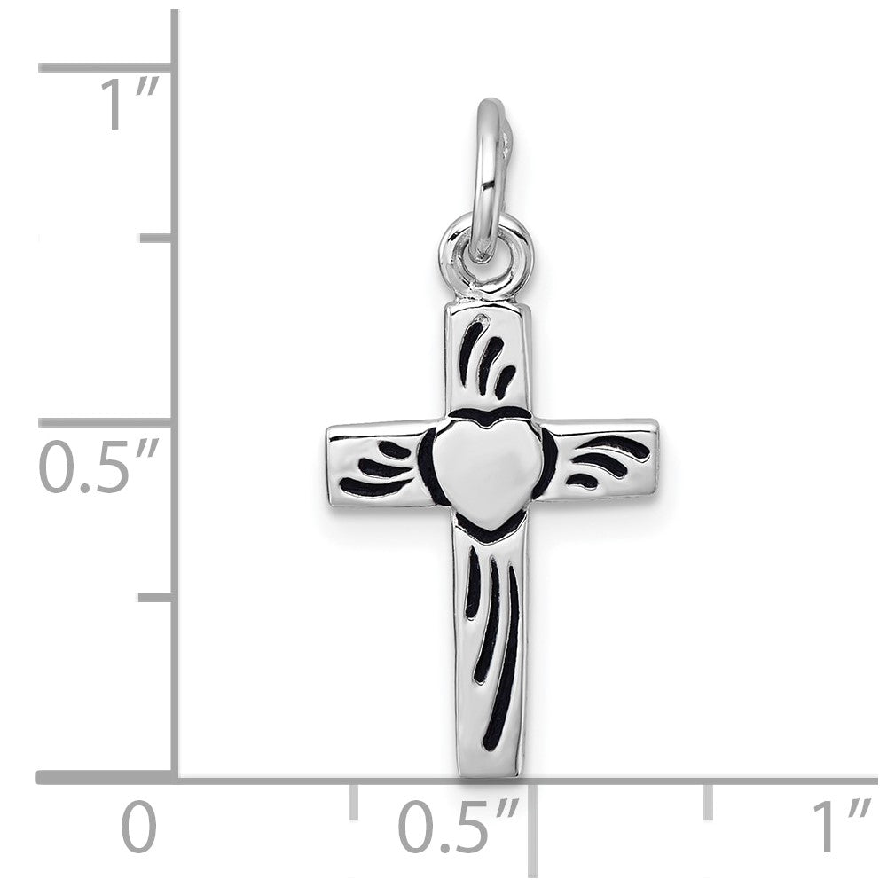 Sterling Silver Rhodium-plated Enameled Polished Heart Cross Pendant QC11603