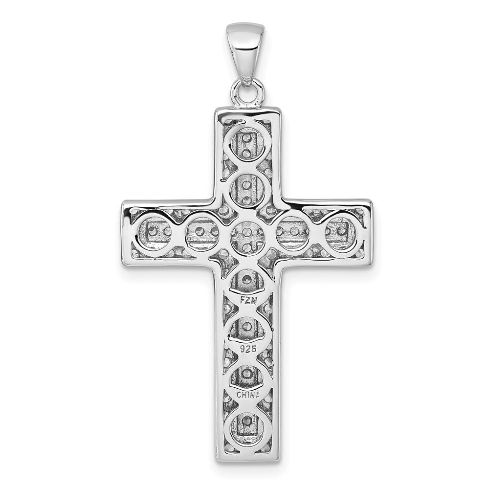 Sterling Silver Rhodium-plated White CZ Latin Cross Pendant QC11605