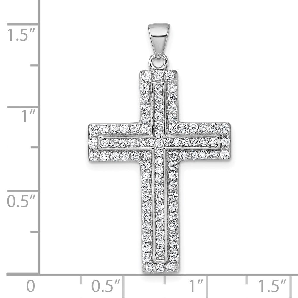 Sterling Silver Rhodium-plated White CZ Latin Cross Pendant QC11605
