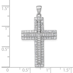 Sterling Silver Rhodium-plated White CZ Latin Cross Pendant QC11605
