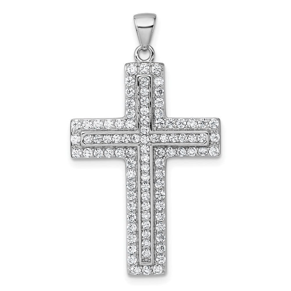 Sterling Silver Rhodium-plated White CZ Latin Cross Pendant QC11605