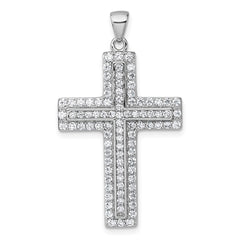 Sterling Silver Rhodium-plated White CZ Latin Cross Pendant QC11605