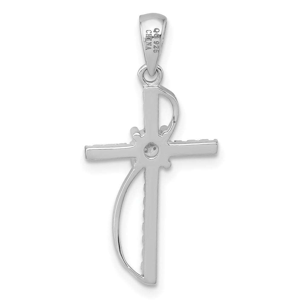 Sterling Silver Rhodium-plated Polished Fancy CZ Latin Cross Pendant QC11606