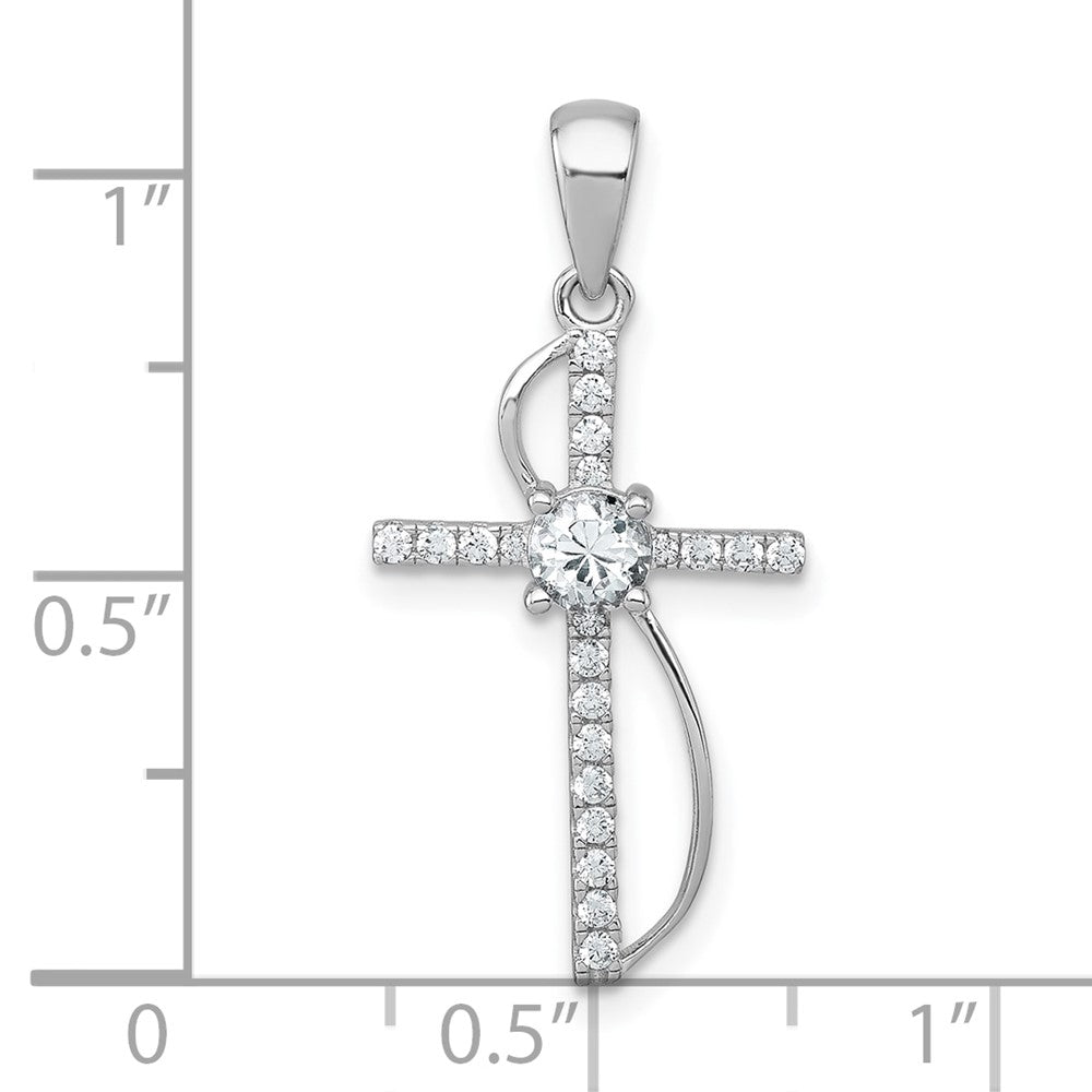Sterling Silver Rhodium-plated Polished Fancy CZ Latin Cross Pendant QC11606