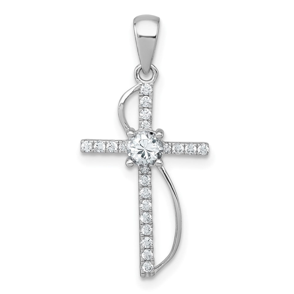 Sterling Silver Rhodium-plated Polished Fancy CZ Latin Cross Pendant QC11606