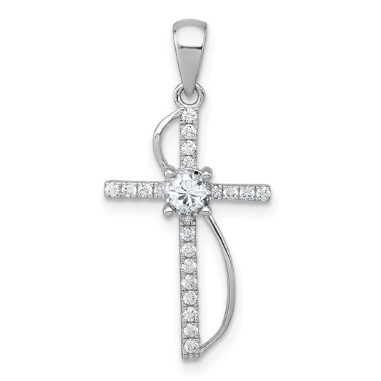 Sterling Silver Rhodium-plated Polished Fancy CZ Latin Cross Pendant QC11606