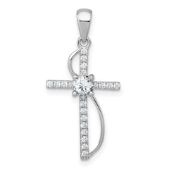 Sterling Silver Rhodium-plated Polished Fancy CZ Latin Cross Pendant QC11606