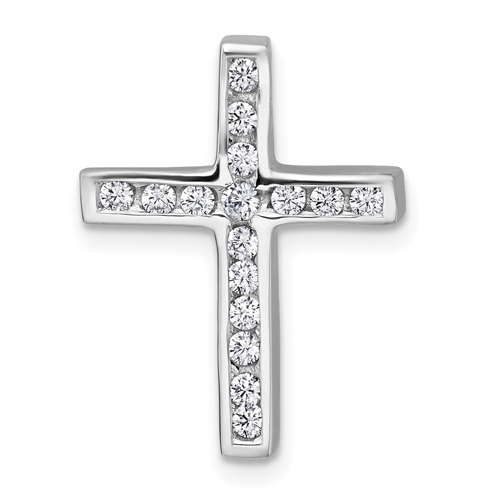 Sterling Silver Rhodium-plated Polished CZ Latin Cross Chain Slide Pendant QC11607