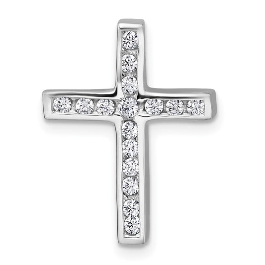 Sterling Silver Rhodium-plated Polished CZ Latin Cross Chain Slide Pendant QC11607