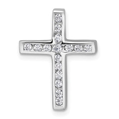 Sterling Silver Rhodium-plated Polished CZ Latin Cross Chain Slide Pendant QC11607