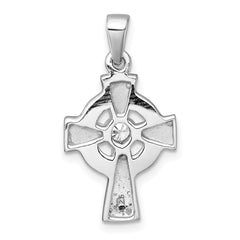Sterling Silver Rhodium-plated Polished CZ Center Celtic Cross Pendant QC11616