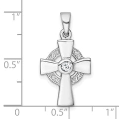 Sterling Silver Rhodium-plated Polished CZ Center Celtic Cross Pendant QC11616